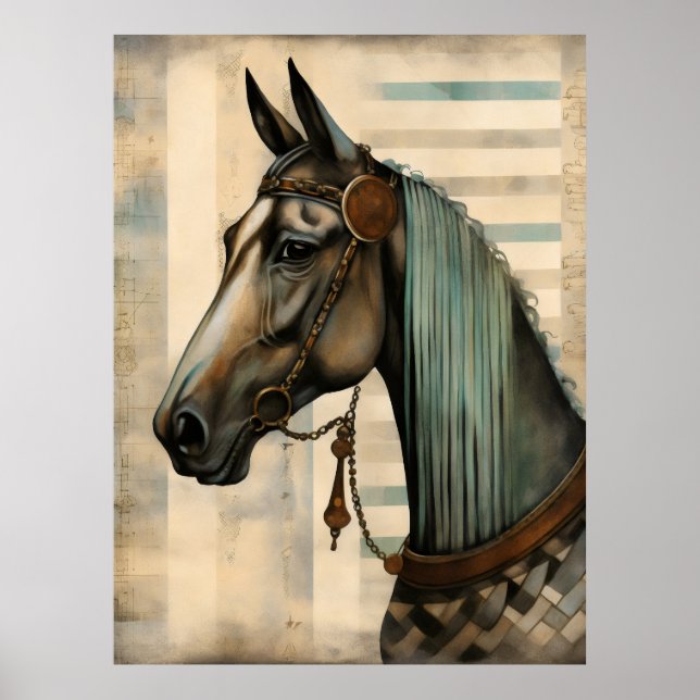 Poster Retrato de Cavalo com Ponta Ornamentado (Frente)