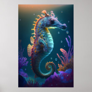 Poster Retrato de Cavalo do Mar Pintura de Vida Selvagem 
