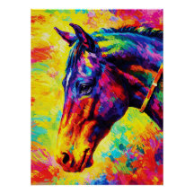 Retrato de Cavalo Vibrante Impasto Colorido Selvag