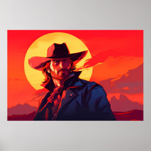 Poster Retrato de Cowboy de Caráter Ocidental