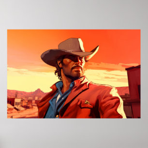 Poster Retrato de Cowboy de Caráter Ocidental