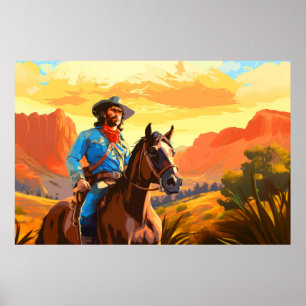 Poster Retrato de Cowboy de Caráter Ocidental