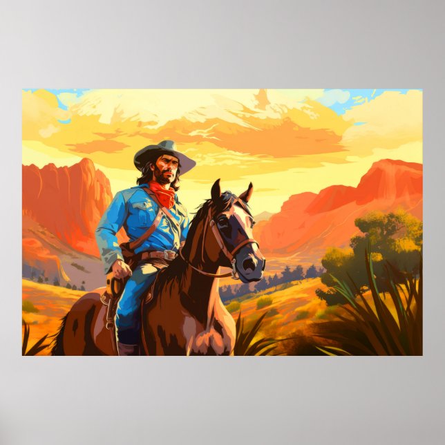 Poster Retrato de Cowboy de Caráter Ocidental (Frente)