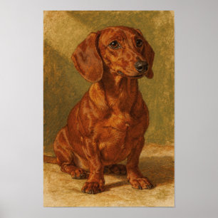 Poster Retrato de Dachshund em Ocre Quente