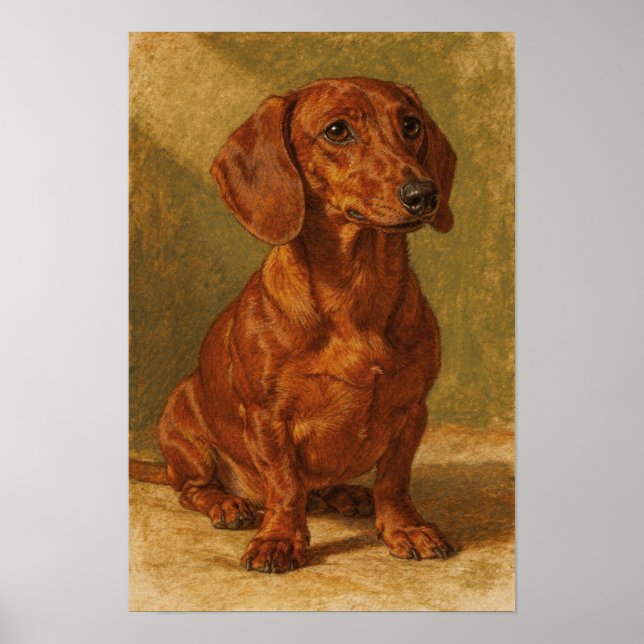 Poster Retrato de Dachshund em Ocre Quente (Frente)
