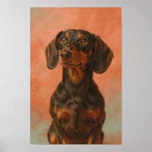 Poster Retrato de Dachshund em Sage e Creme