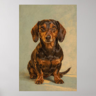 Poster Retrato de Dachshund Preto e Castanho em Sage Quen