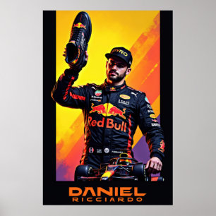 Poster retrato de Daniel Ricciardo com carro de fórmula u