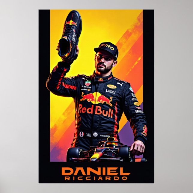 Poster retrato de Daniel Ricciardo com carro de fórmula u (Frente)