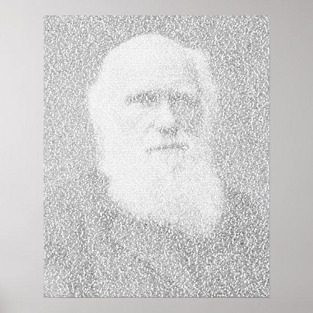 Pôster Retrato de Darwin feito do texto "Origem das Espéc (Frente)