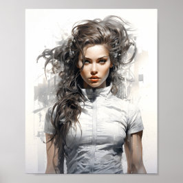 Poster Retrato De Desenho De Uma Linda Jovem Mulher