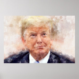Poster retrato de Donald Trump sorrindo em aquarela
