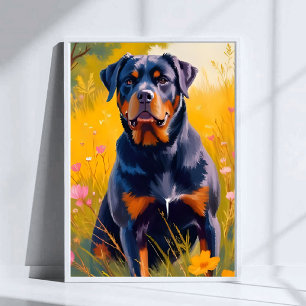 Poster Retrato de Estimação de Cachorro Rottweiler Pintur