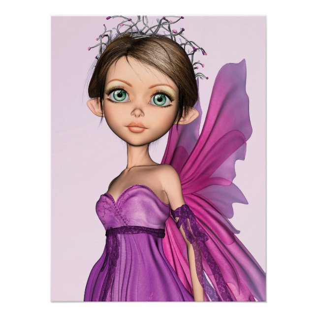 Pôster Retrato de Fantasia com Olhos Grandes da Fada Rosa (Frente)