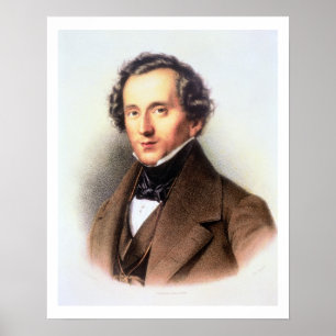 Pôster Retrato de Felix Mendelssohn (1809-47) (litho)