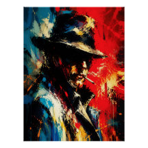 Retrato de Gângster Pintura Abstrata Estilo Vintag