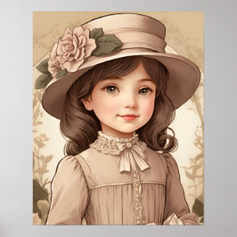 Poster Retrato de Garota Vitoriana Cute Vintage