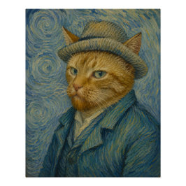 Pôster Retrato de Gato ao Estilo Van Gogh Arte Paródia Vi