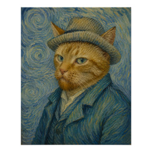 Pôster Retrato de Gato ao Estilo Van Gogh Arte Paródia Vi