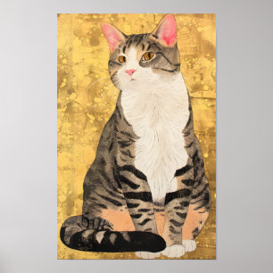 Poster Retrato de Gato Branco da Cinza Vintage