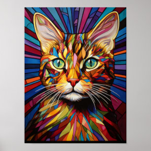 Poster Retrato de Gato Colorido Psicodélico Vidro Pintado