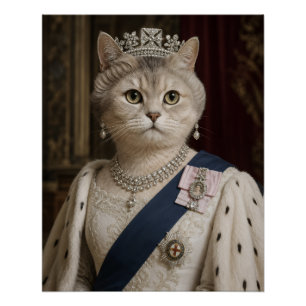 Pôster Retrato de Gato da Rainha Elizabeth II Arte Feli