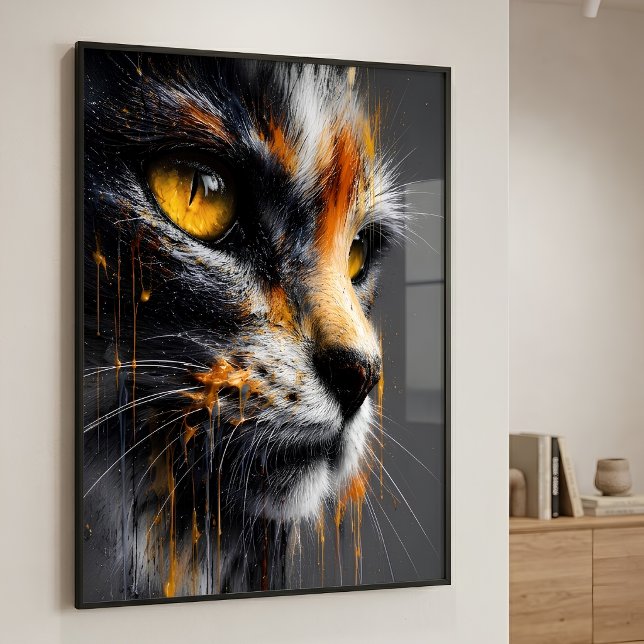 Poster Retrato de Gato de Arte Salpicado Laranja e Cinza  (Criador carregado)