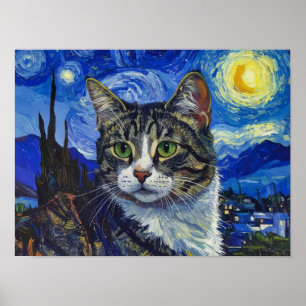 Poster Retrato de Gato de Vincent Van Gogh Noite Estrelad