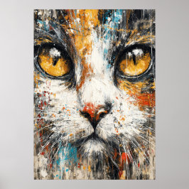 Poster Retrato de Gato Expressionista Abstrato Moderno An