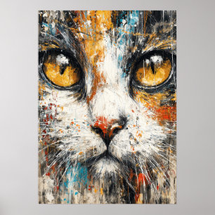 Poster Retrato de Gato Expressionista Abstrato Moderno An