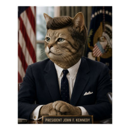 Pôster Retrato de Gato JFK | Arte Engraçada de Gato Presi