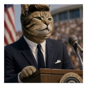 Pôster Retrato de Gato JFK Arte Engraçada de Gato Presi