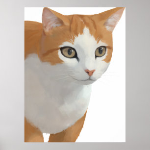 Poster Retrato de Gato Laranja e Branco