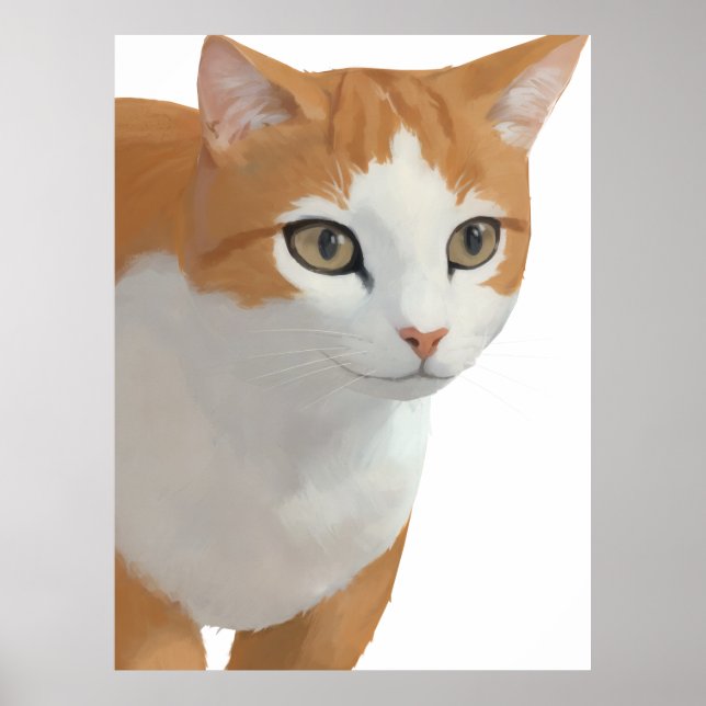 Poster Retrato de Gato Laranja e Branco (Frente)