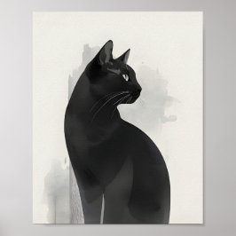 Poster Retrato de Gato Preto Arte de Parede Presente Perf