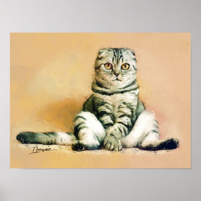 Poster Retrato de Gato Scottish Fold Sentado (Frente)