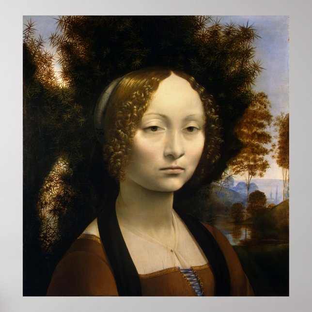 Poster Retrato de Ginevra de Benci por Leonardo da Vinci (Frente)