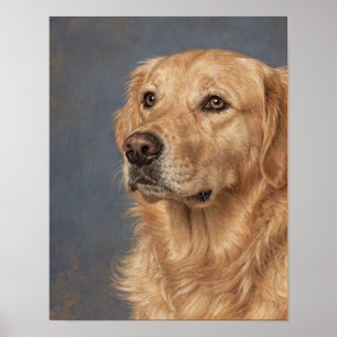 Poster Retrato de Golden Retriever em Azul Cinza e Quente