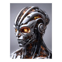 Retrato de IA Cyborg Chrome Laranja Brilho Ficção 