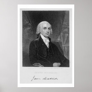 Pôster Retrato de James Madison, gravado por William A.