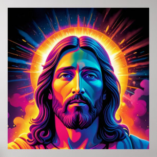 Poster Retrato de Jesus no estilo Neon Bold