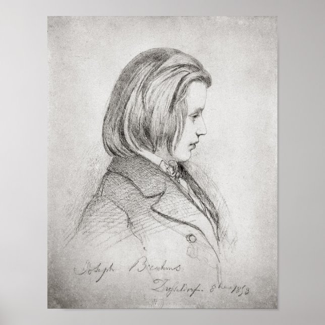 Pôster Retrato de Johanes Brahms, 20 anos, 1853 (Frente)