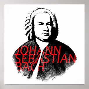 Poster Retrato de Johann Sebastian Bach e letras vermelha