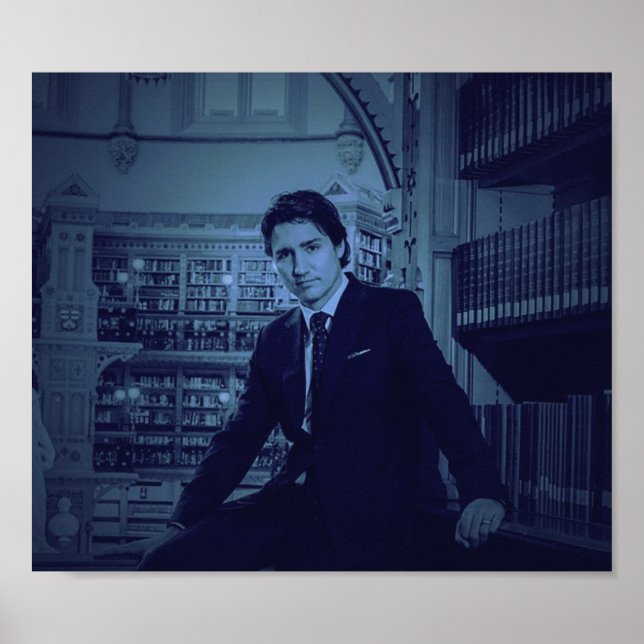 Poster Retrato de Justin Trudeau 2014 em azul (Frente)