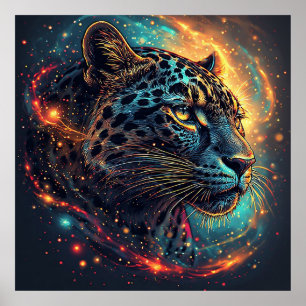 Poster Retrato de Leopardo Cósmico Com Efeito Místico