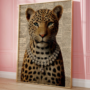 Poster Retrato de Leopardo Vintage Glam Jungle