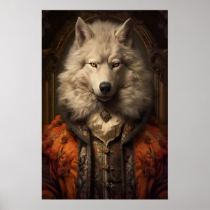 Poster Retrato de Lobo Aristocrático, Arte Animal do Rena
