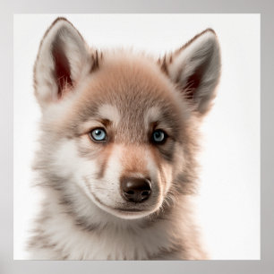 Poster Retrato de Lobo Bebê Fofo   Quadrado 1:1