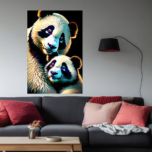 Poster Retrato de Mãe e Filho de Panda   Arte AI