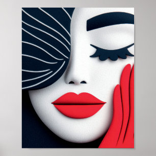 Poster Retrato de Menina Elegante com Lábios Carmesim